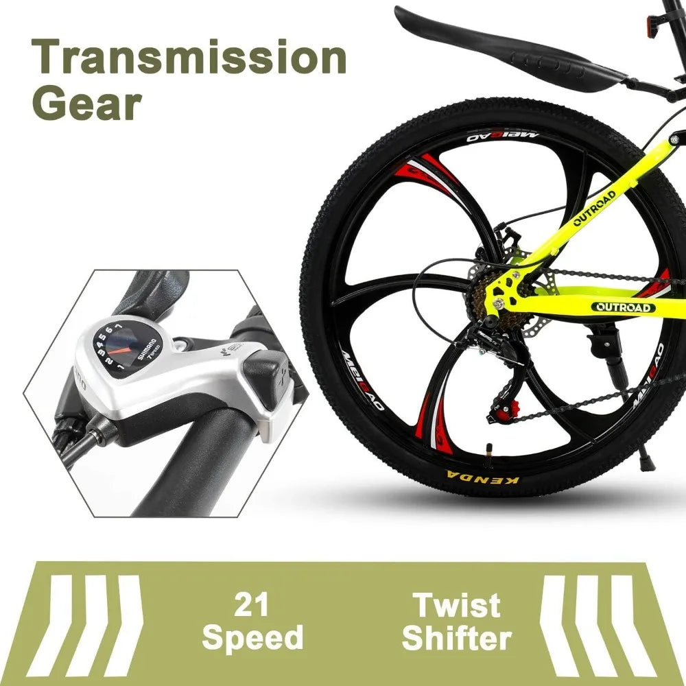 Durable Folding Bike: High-Carbon Steel & 21 Gears