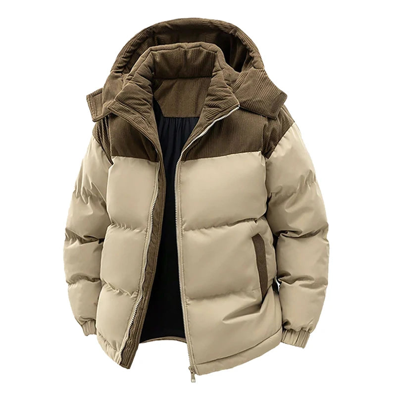 Men's Warm Puffer Jacket: Cotton Padded, Hooded Windbreaker Parka for Winter