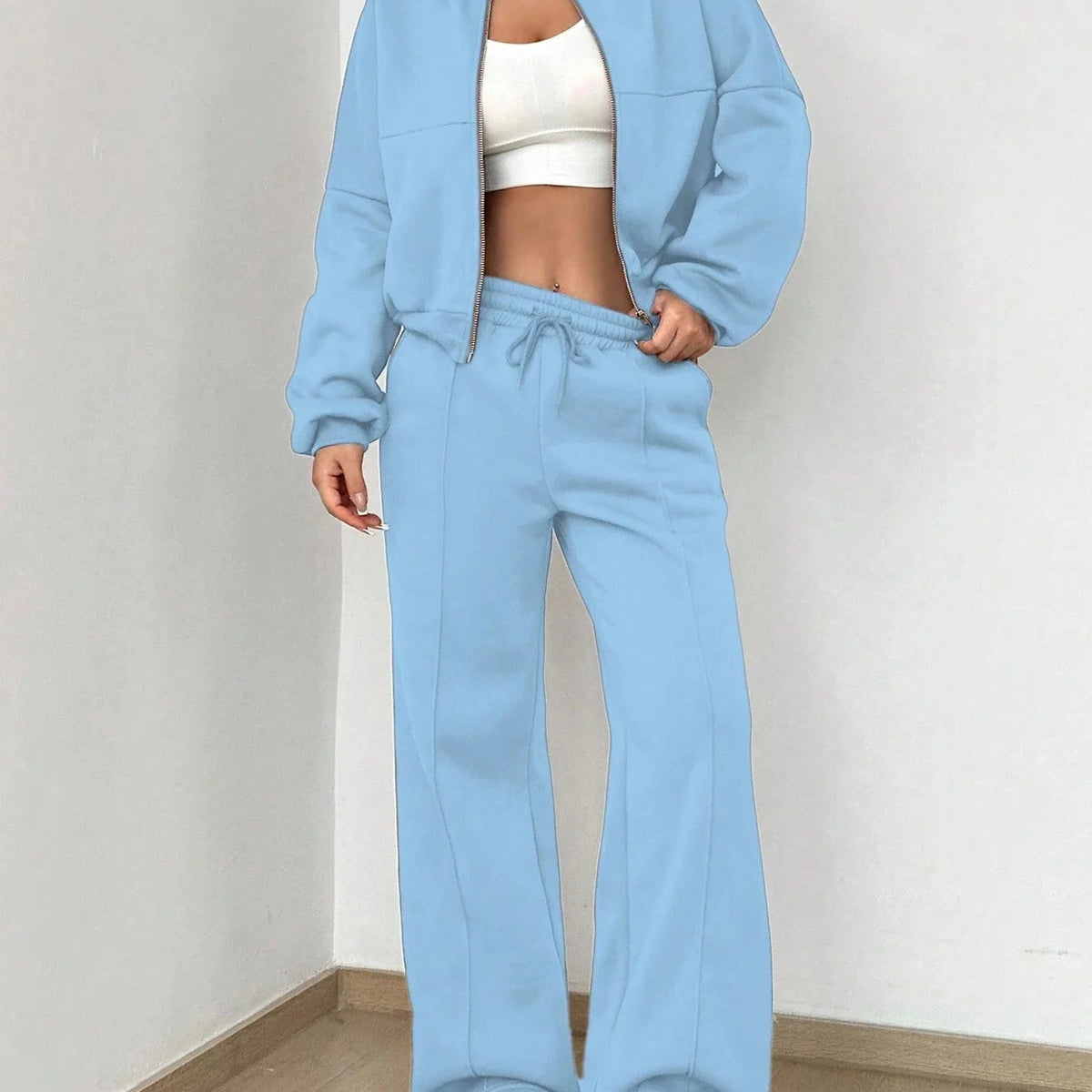 Ladies Polyester Suit Set: Slimming Two-Piece with Long Pants & Jacket 24 Hour Sport