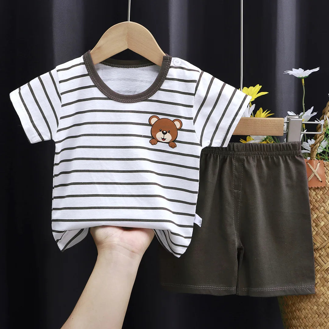 Kid's Summer Cotton Bear T-Shirt & Shorts 2-Piece Set