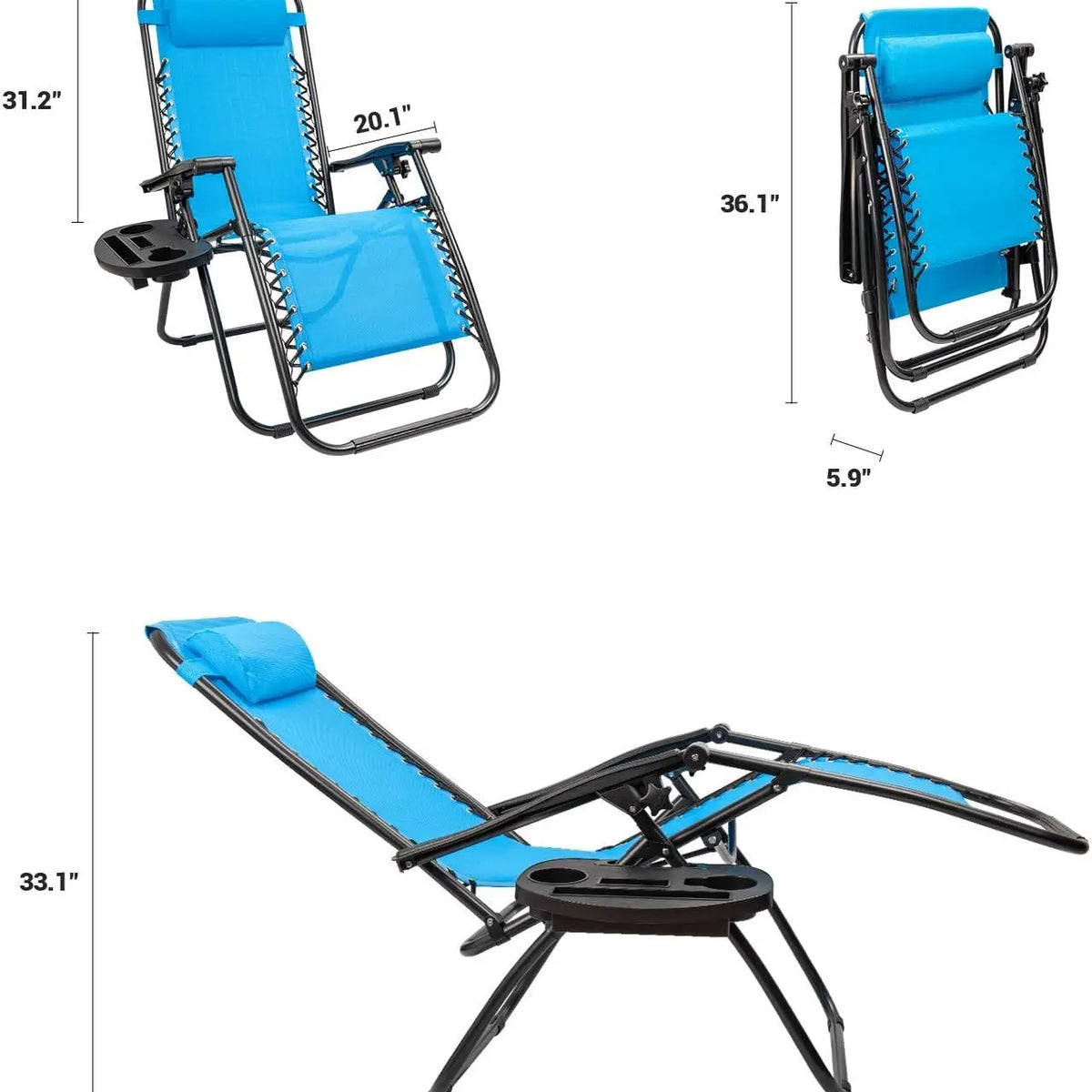 Adjustable Folding Lounge Chairs with Accessories