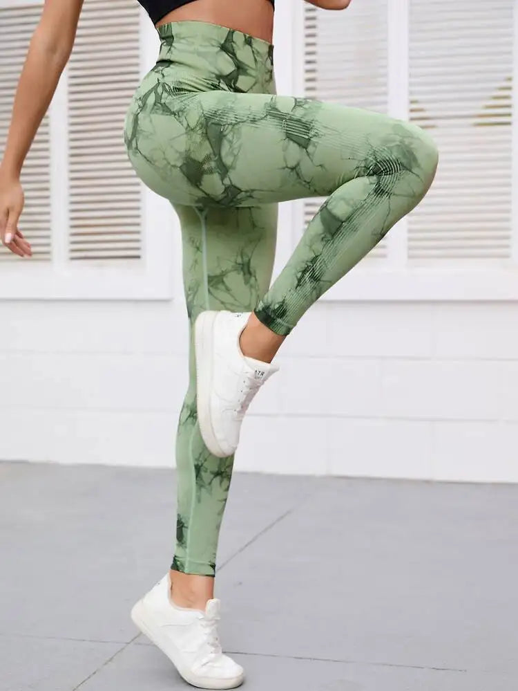 Women's Fitness Leggings with Tie-Dye Design