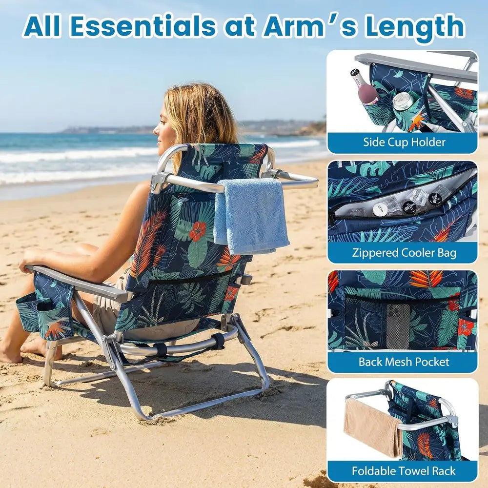 2-Pc Collapsible Beach Chairs with Cooler & Cup Holder
