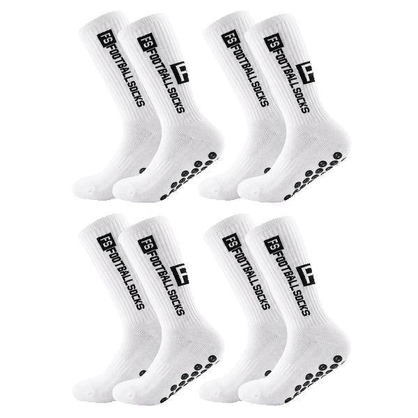 Non-Slip Breathable Mid-Calf Football Grip Socks - 4 Pack