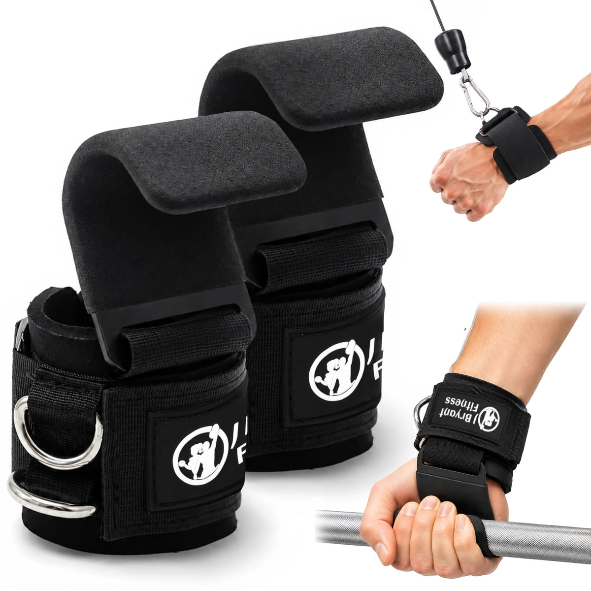 Weight Lifting Hooks with Padded D-Ring Wrist Straps for Deadlifts
