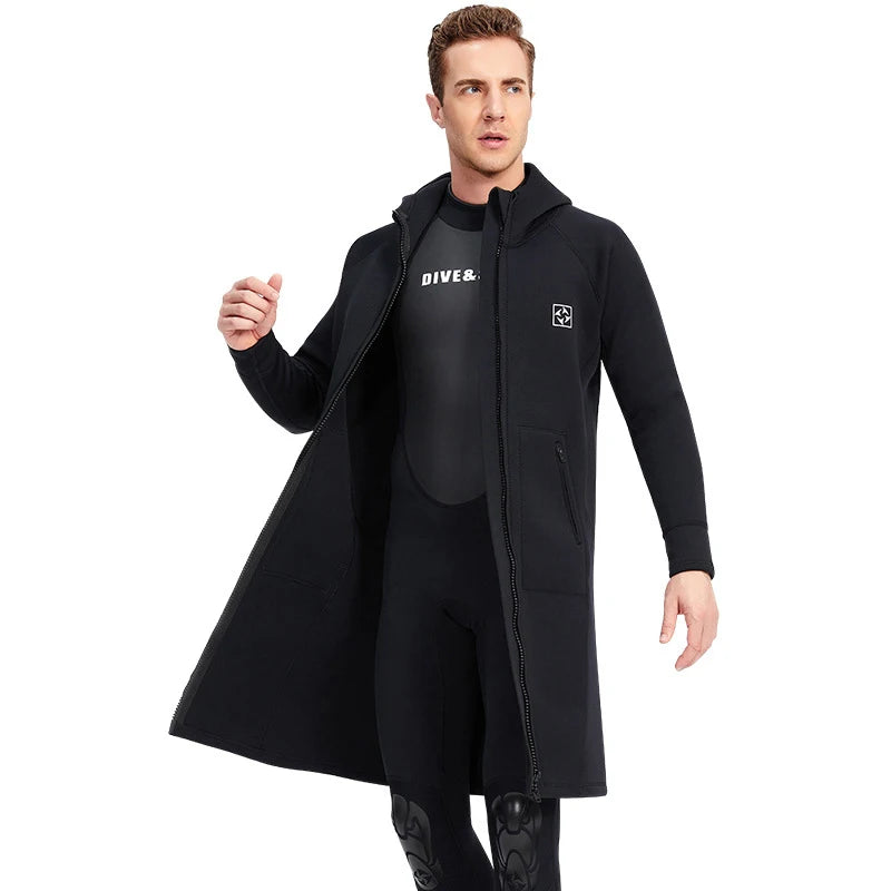 3mm Men's and Women's All-in-one Diving Long Trench Coat Waterproof Cold Proof Sun Proof Hooded Diving Jacket Neoprene Surf - 24 Hour Sport