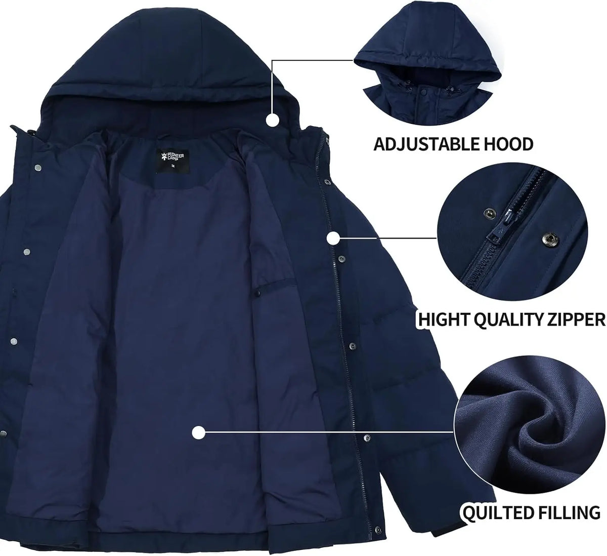 Men's Hooded Quilted Puffer Jacket with Snap Storm Flap