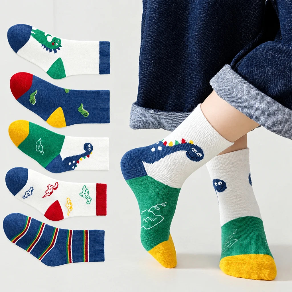 5-Pair Boys' Cotton Sport Socks for Kids