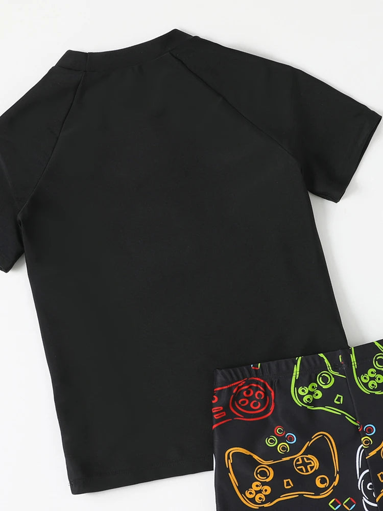 Boys' Short Sleeve Swimwear with Cool Graffiti