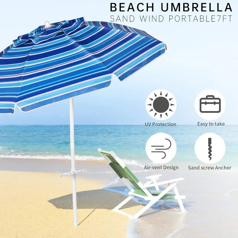 Windproof Beach Umbrella with Sand Anchor & Tilt