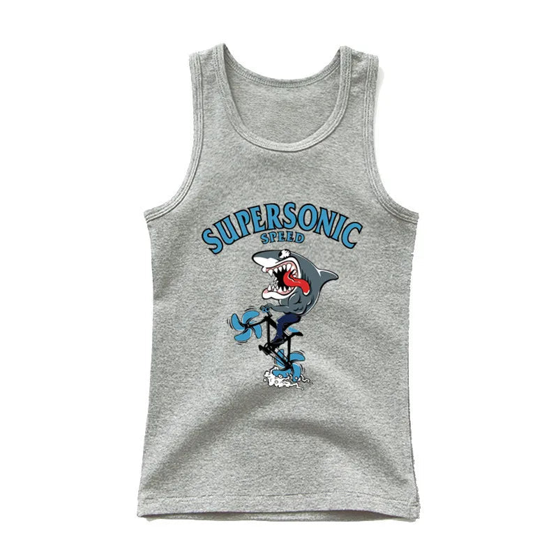 Kids' Cotton Shark Tank Top Summer Sleeveless Shirt