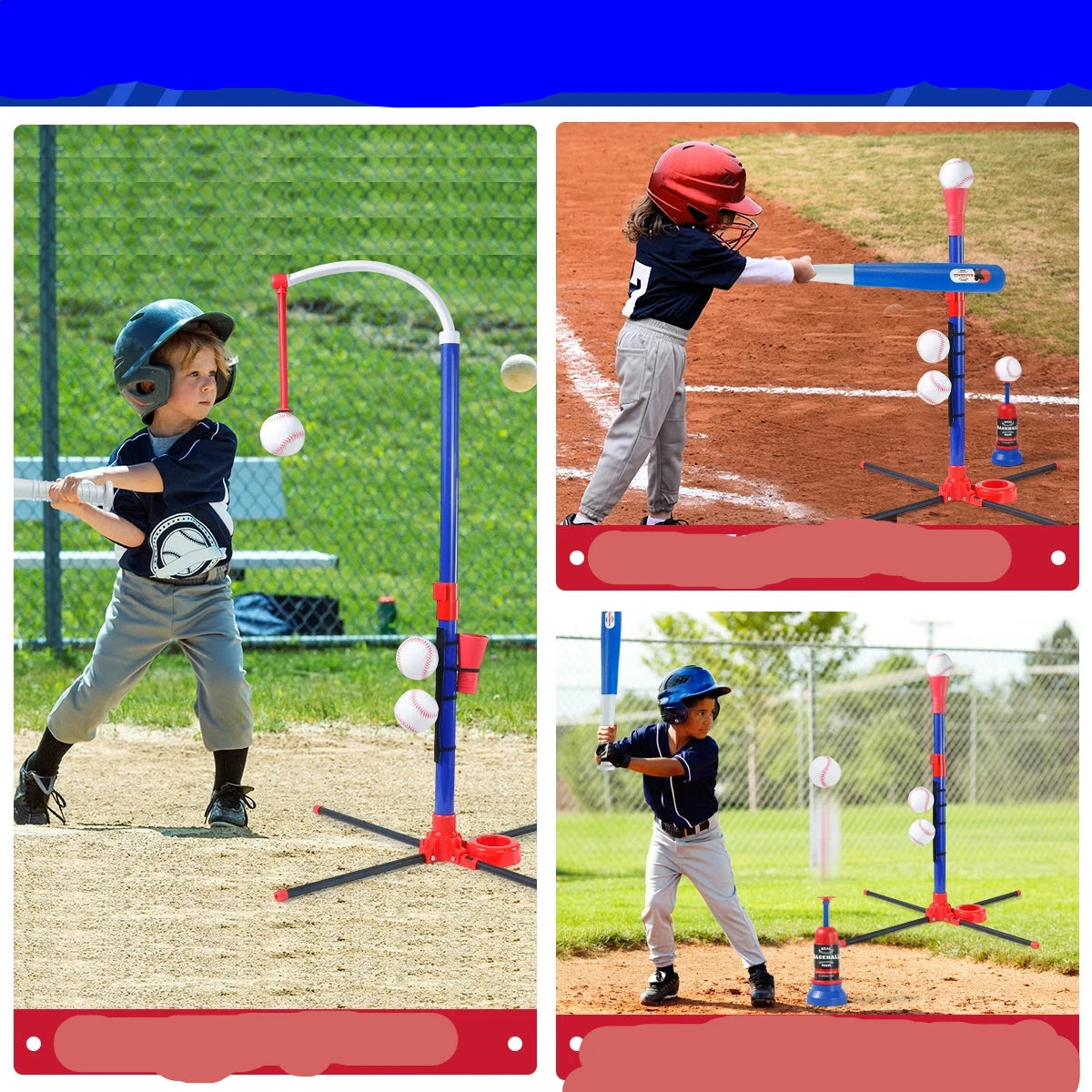 3-in-1 Adjustable Height Kids Baseball Set with Auto Launcher