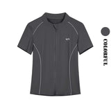 DRUR Breathable Gym Clothes for Women 2 Piece Summer Workout Sets Full Zip Sports Tops with Elastic Waist Shorts Active Wear New 24 Hour Sport