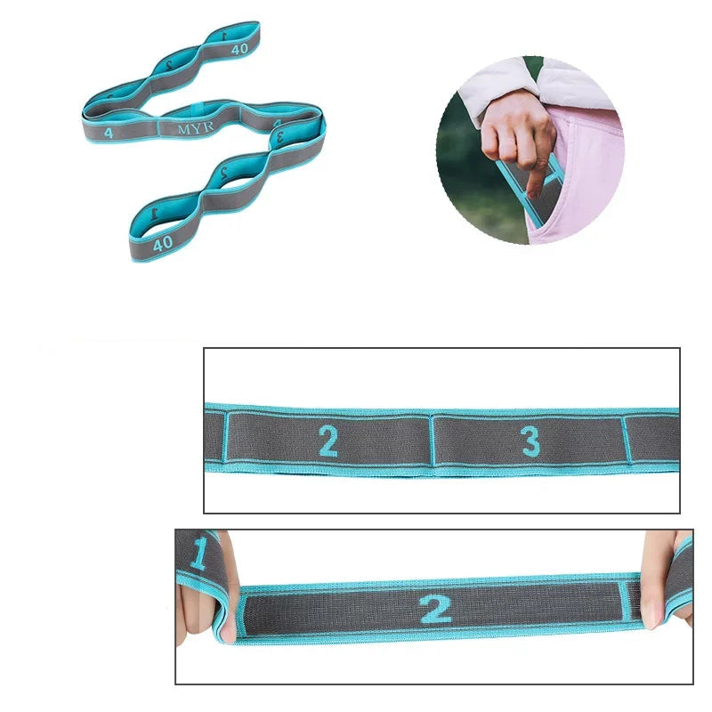 Elastic Yoga Stretching Strap with Loops for Pilates & Dance