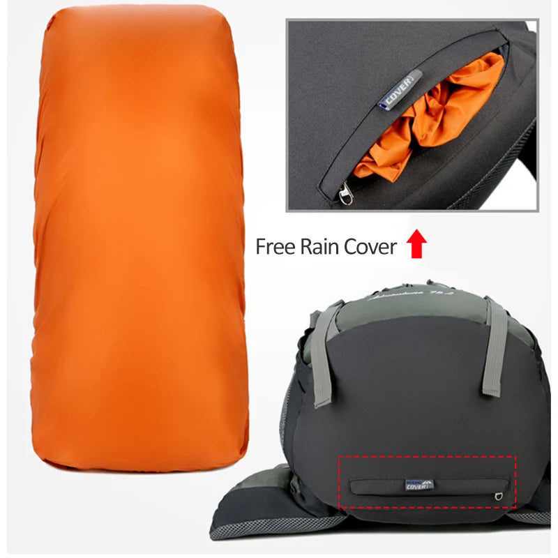 75L Camping Backpack Travel Sport Bag With Rain Cover