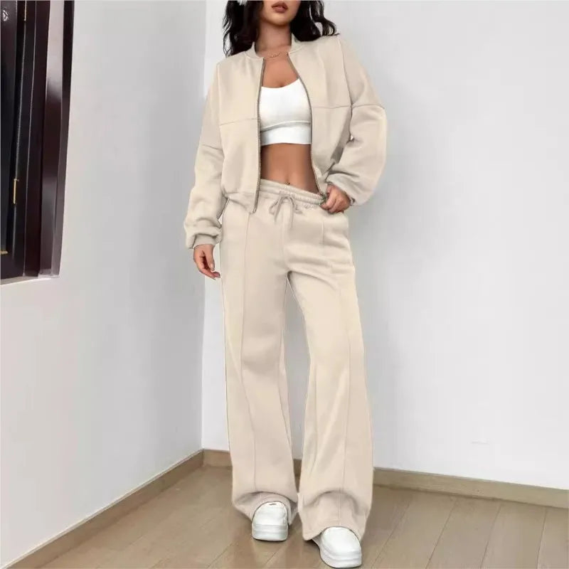 Ladies Polyester Suit Set: Slimming Two-Piece with Long Pants & Jacket 24 Hour Sport