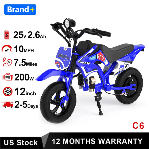 25V 200W Kids Electric Dirt Bike | 10 MPH & 3 Speed Modes