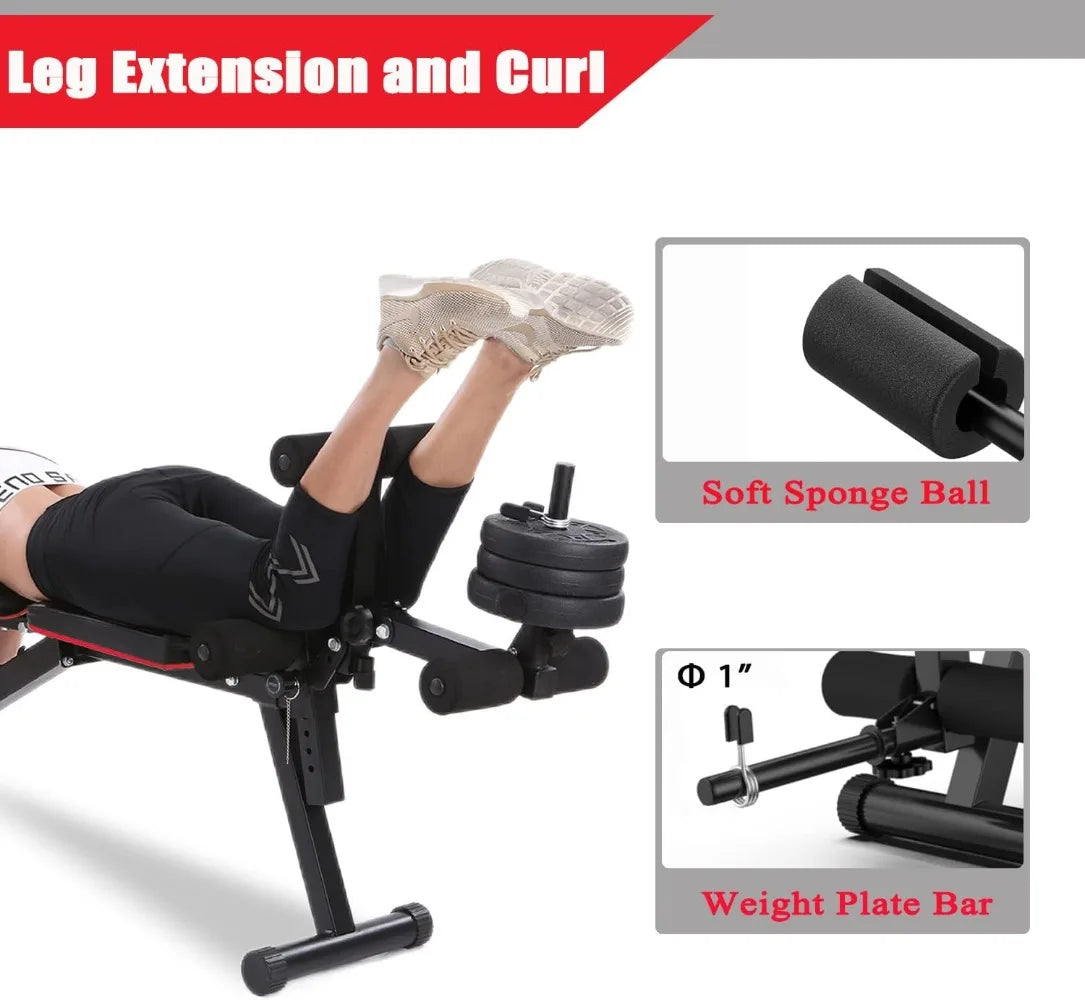 Full-Body Workout Bench with Leg Curl and Extension