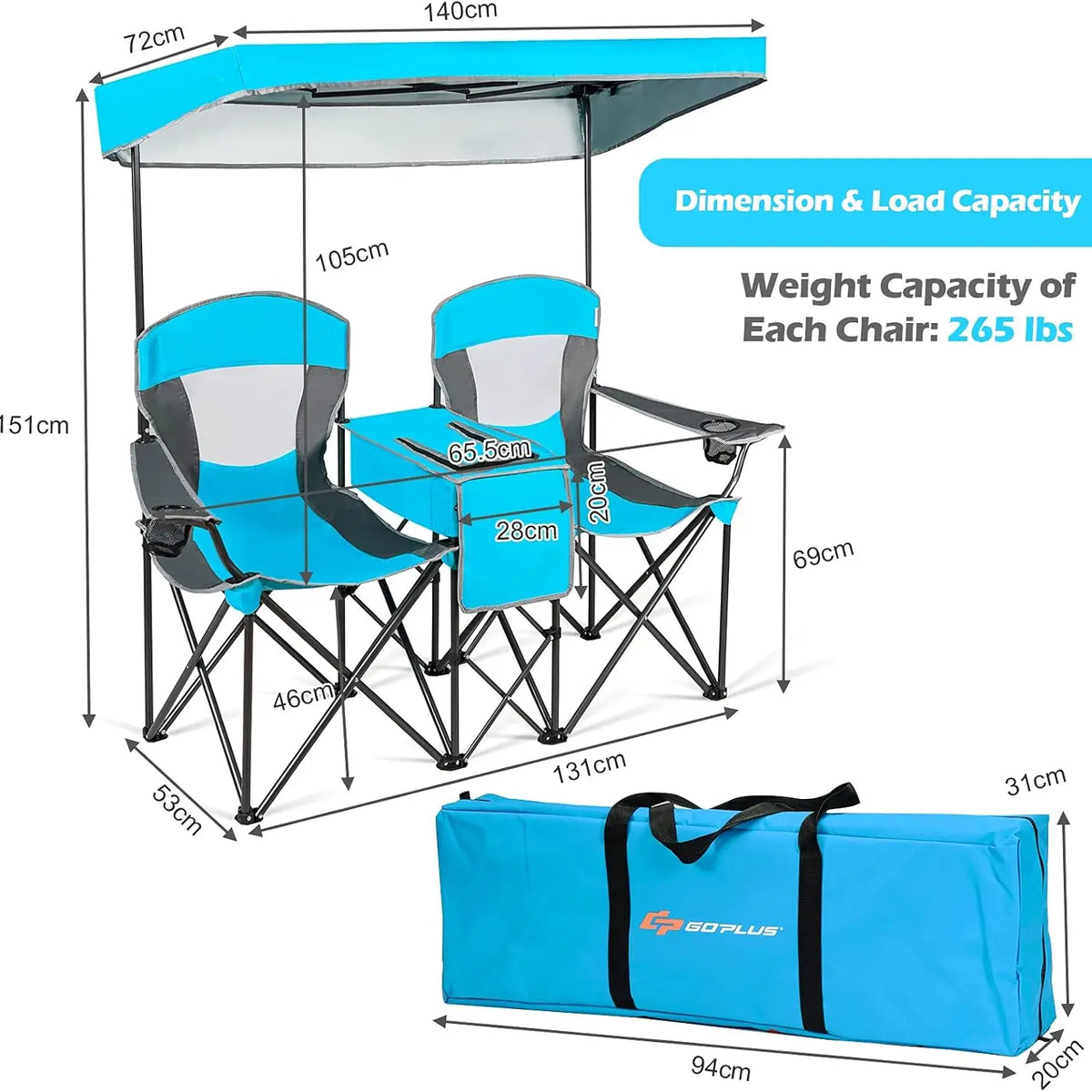 Portable Beach Chair with Canopy and Table