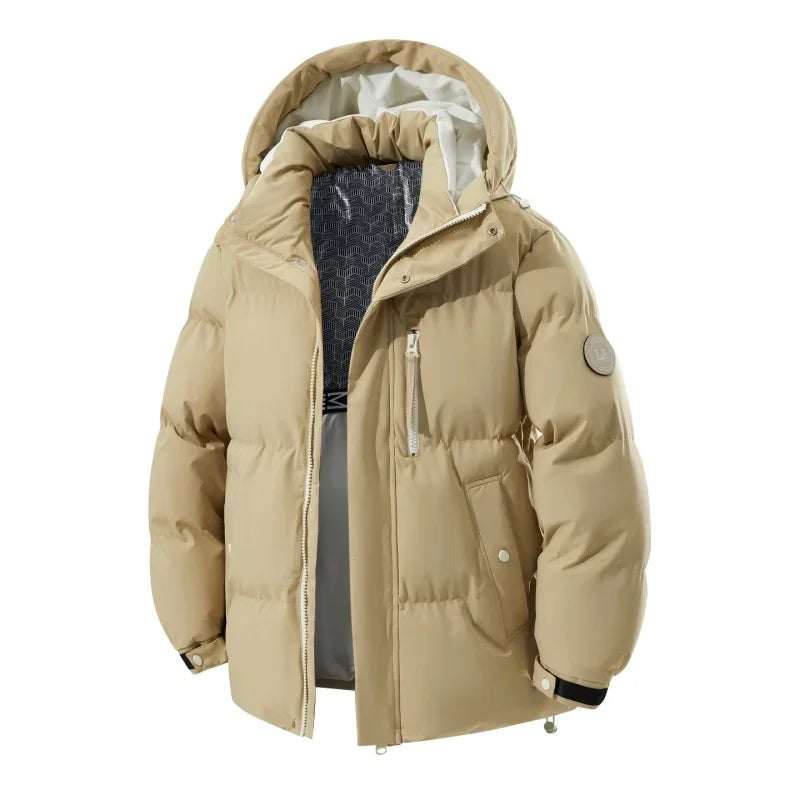 High Quality White Hooded Puffer Jacket Men Trend Solid Color Short Winter Padded Jackets Windproof Coat Thicken Warm Parkas Men - 24 Hour Sport