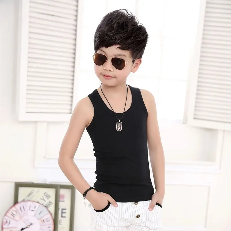 Kids Summer Sleeveless Outfit Solid Cotton Casual Vest