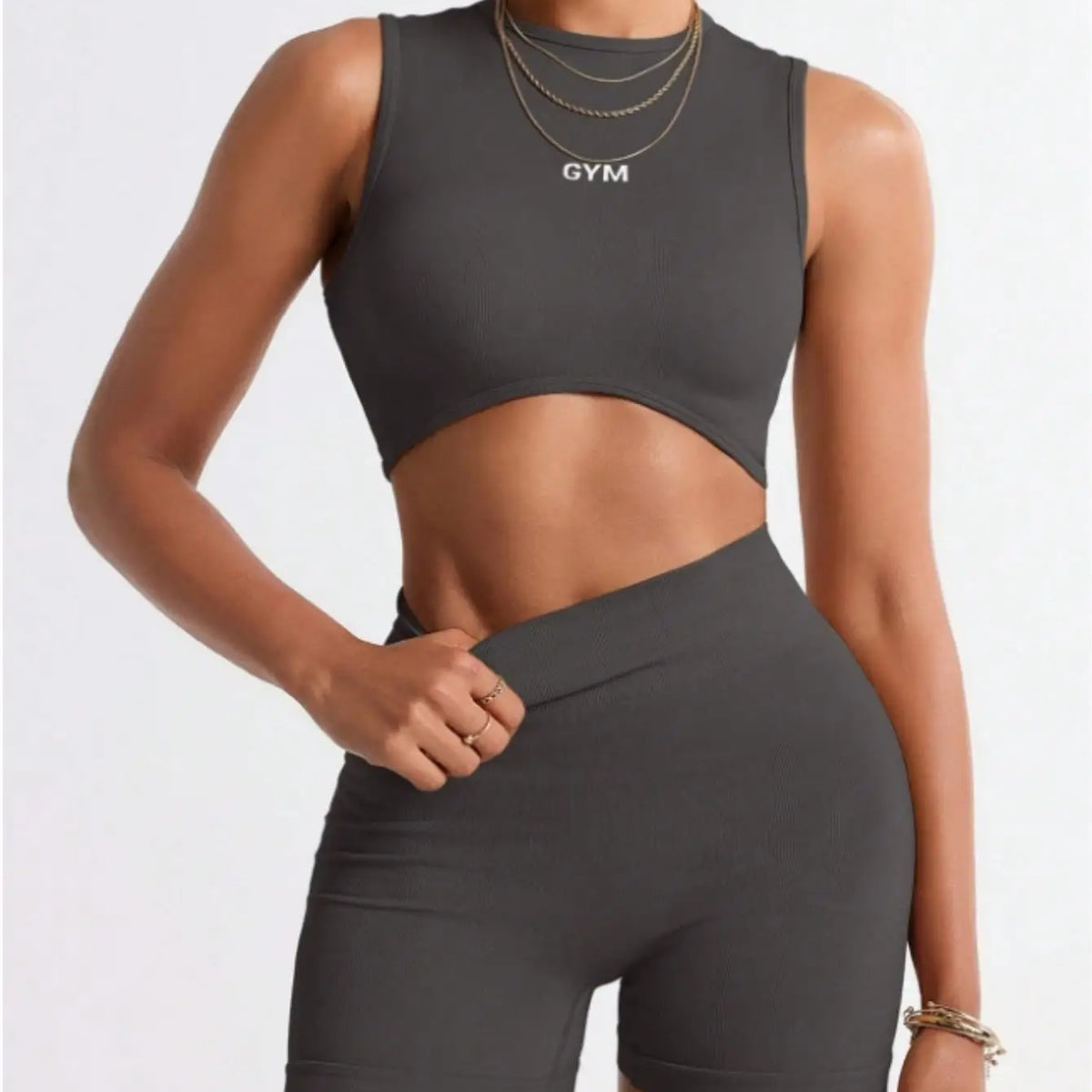 Women's High-Waisted Shorts & Crop Tank Gym Set