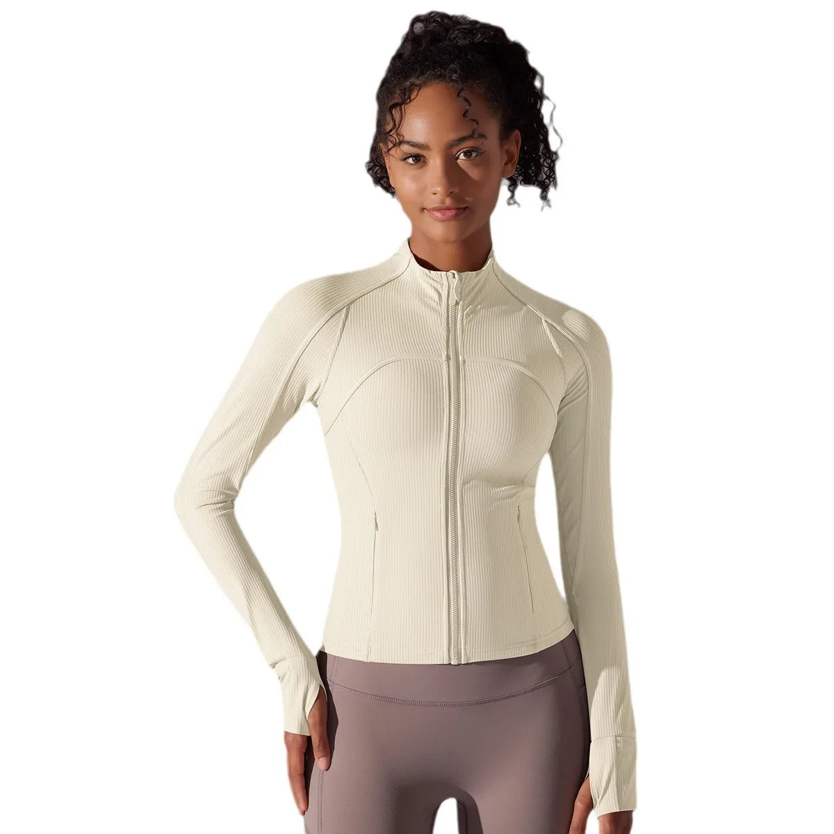 Stand-Up Collar, Long-Sleeve Yoga Coat with Zipper