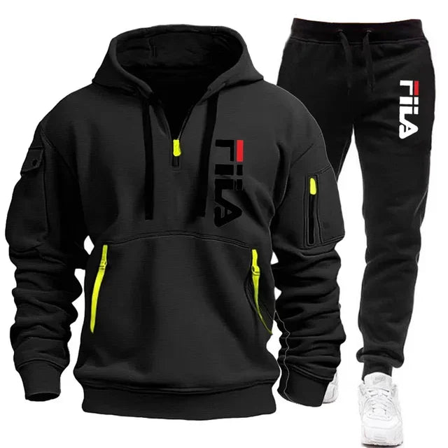 Men’s Winter Hooded Tracksuit: Multi-Pocket 2-Piece Set