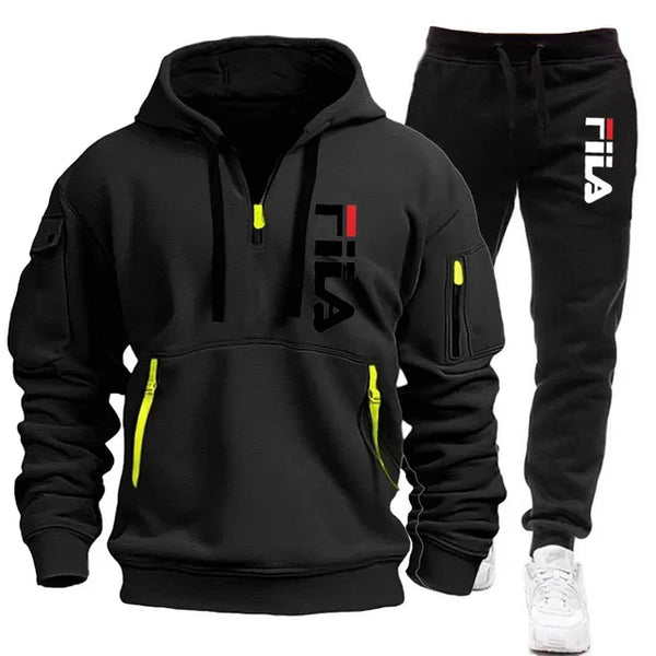 Men’s Winter Hooded Tracksuit: Multi-Pocket 2-Piece Set