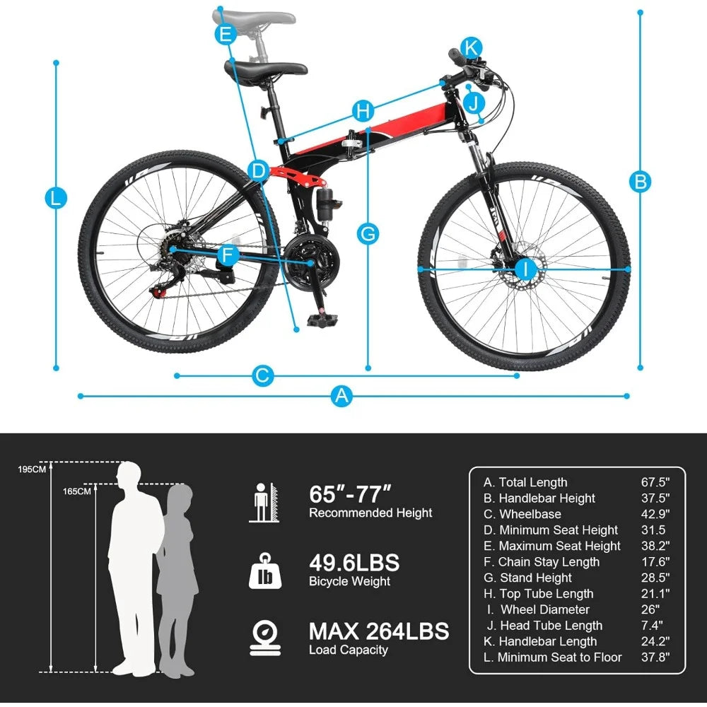 Portable 21-Speed Mountain Bike with Disc Brakes and Suspension