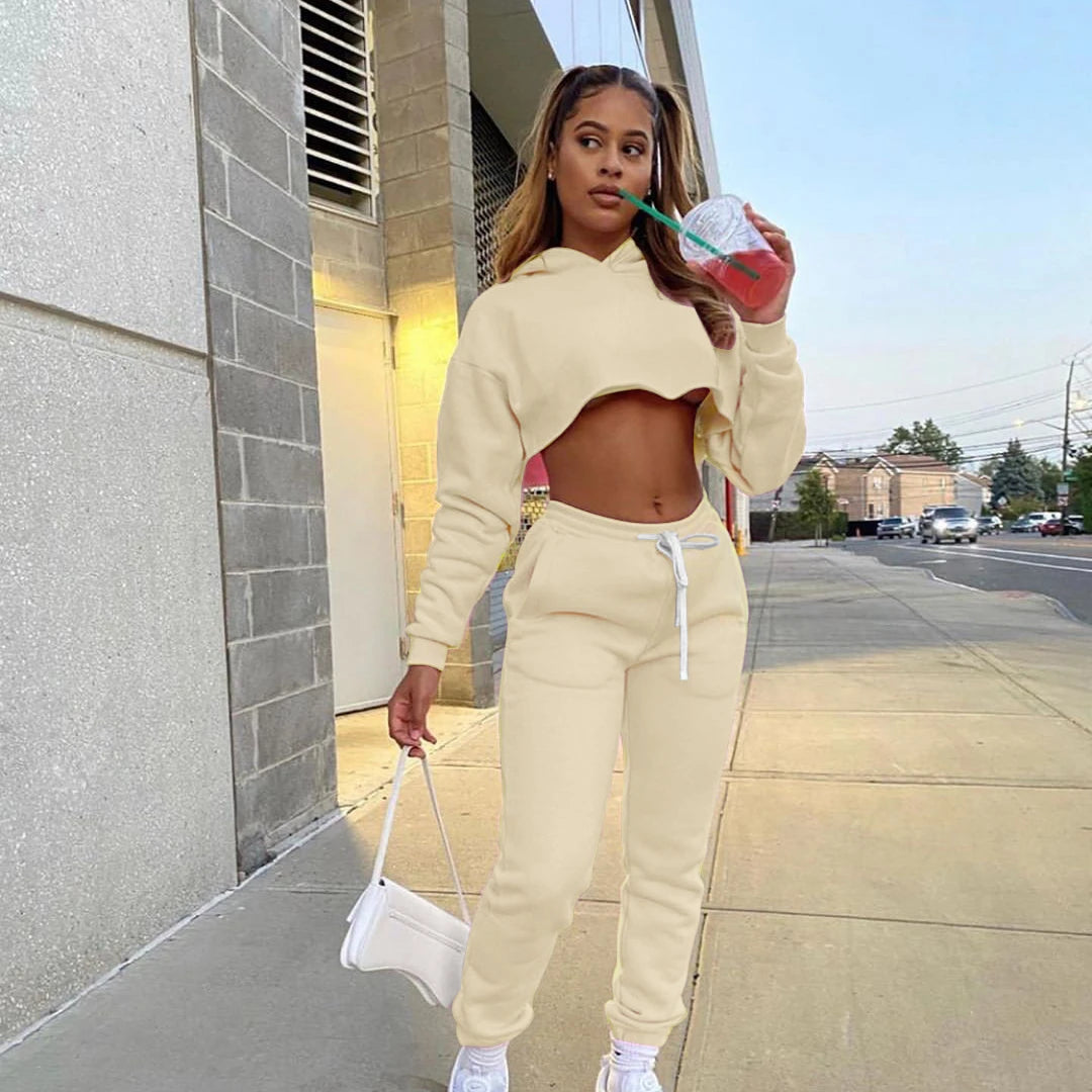 Long Sleeve Crop Top and Jogger Sweatpants