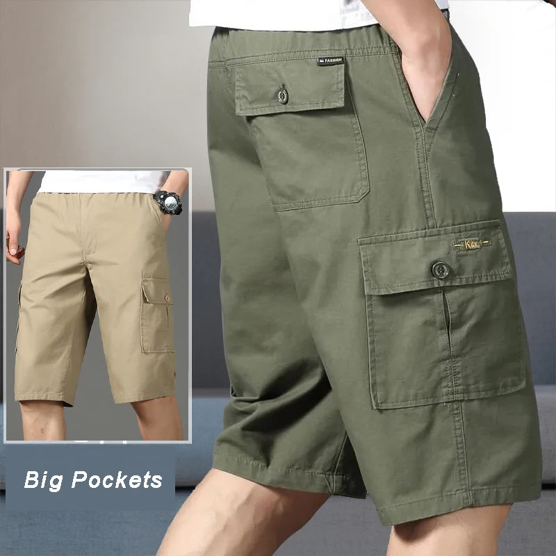Men's Cotton Cargo Shorts Elastic Waist Summer Joggers
