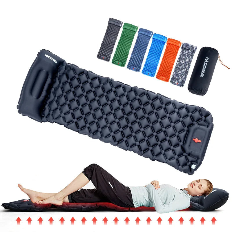 Inflatable Camping Mattress with Headrest & Built-in Pump