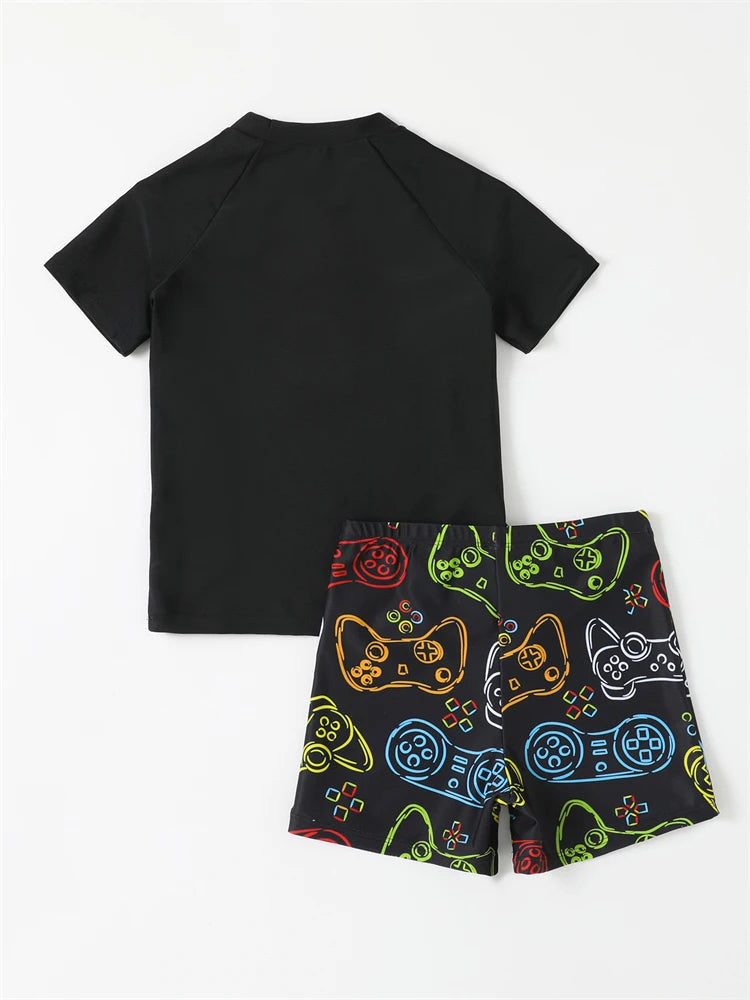 Boys' Short Sleeve Swimwear with Cool Graffiti