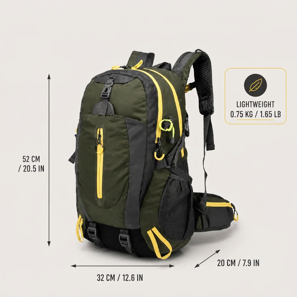 Hiking backpack dimensions and listed weight