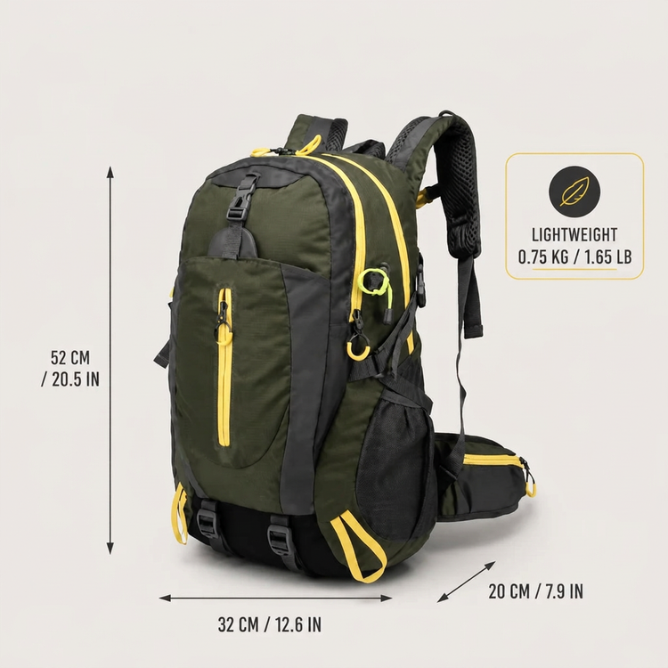 Hiking backpack dimensions and listed weight