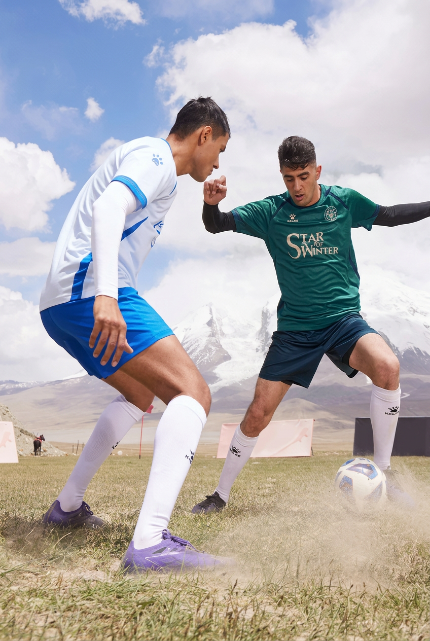 Two soccer players training outdoors