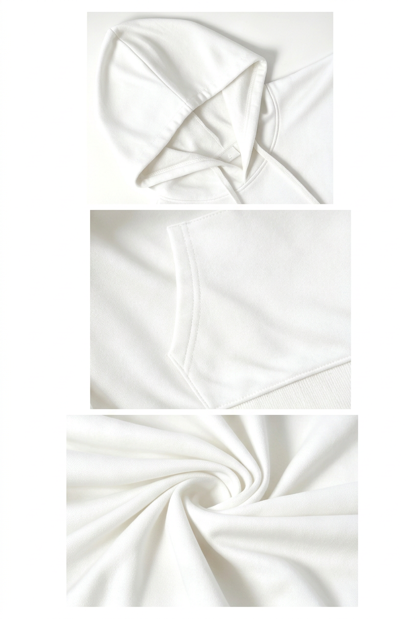 White hoodie detail collage without captions
